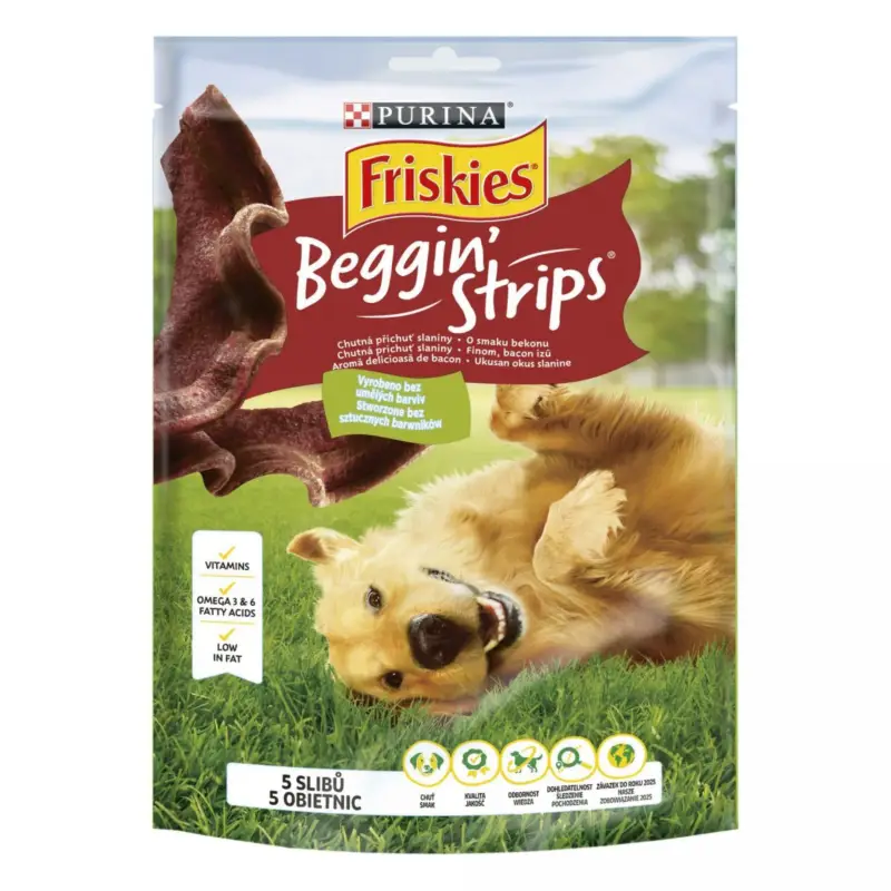 Expresní Doručení Friskies pochoutka pes Snack Beggin Strips bacon 120g