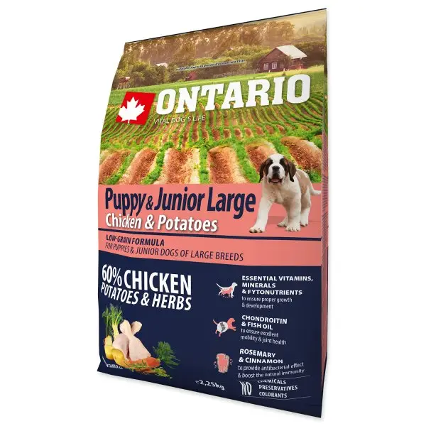Objednat Nyní ONTARIO Puppy & Junior Large Chicken & Potatoes & Herbs 2,25kg exspirace 23.06.2026