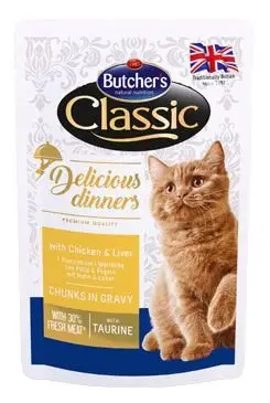 Zlevněný Butcher´s Cat Class.Delic.Dinn. kuře+játra kapsa 100g