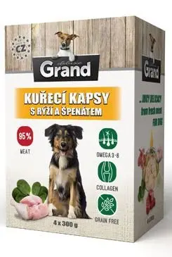 GRAND kaps. deluxe pes kuřecí s rýží a špenát. 4x300g Nová Kolekce