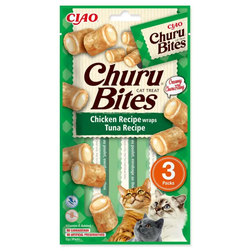 Vrácení Zdarma Churu Cat Bites Chicken wraps&Tuna Purée 3x10g