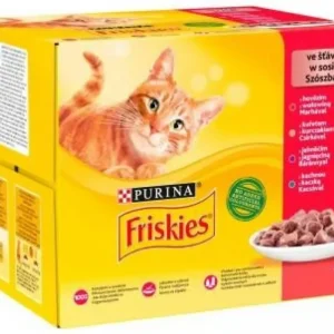 Friskies cat hovězí kuře.kachna jehně kachna ve šťávě 24 x 85 g Dokud Zásoby Vydrží