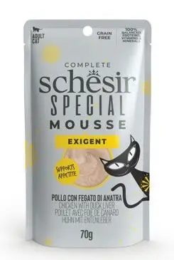 Cenově Výhodný Schesir Cat kapsa Special Mousse Exigent kuře/játra70g