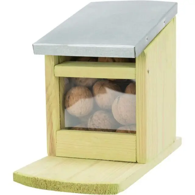 Krmná stanice pro veverky 12 x18 x 24 cm, přírodní borové dřevo/kov Aktuální