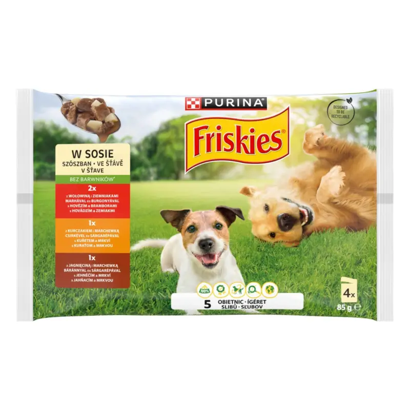 FRISKIES ADULT multipack 4x85g hovězí/kuře/jehněčí ve šťávě Rychlé Dodání