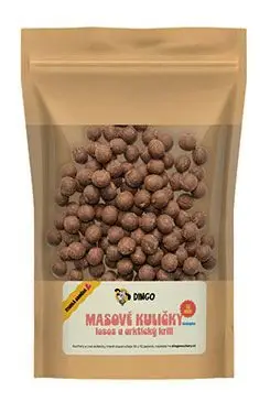 Aktuální DINGO masové kuličky losos a arktický krill 12mm/150g