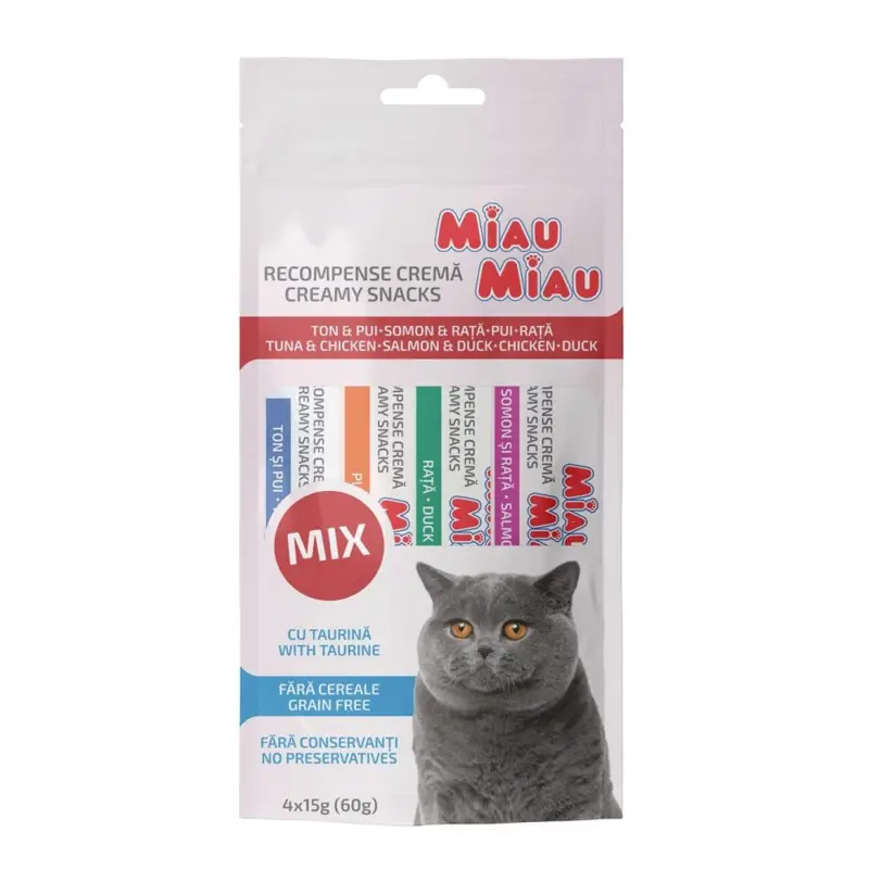 Miau Miau Creamy Snacks Cat mix 15 g (4 pack) Cenová Bomba