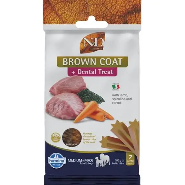 N&D BROWN Dog Dental Snack Lamb Medium & Maxi 100 g exspirace 08.05.2026 Omezená Nabídka