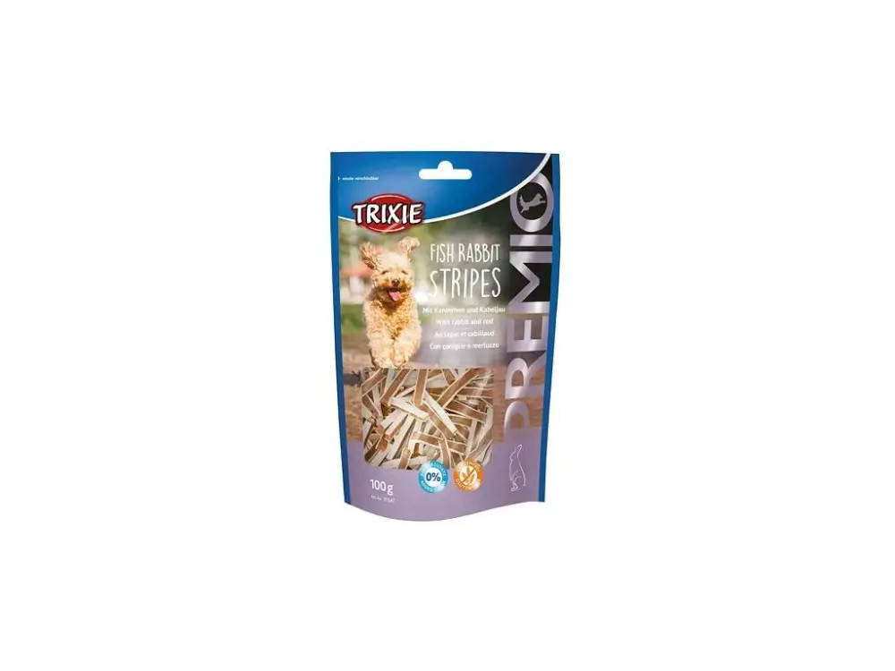 Premio FISH RABBIT STRIPES kousky s rybou a králíkem 100 g Ověřený