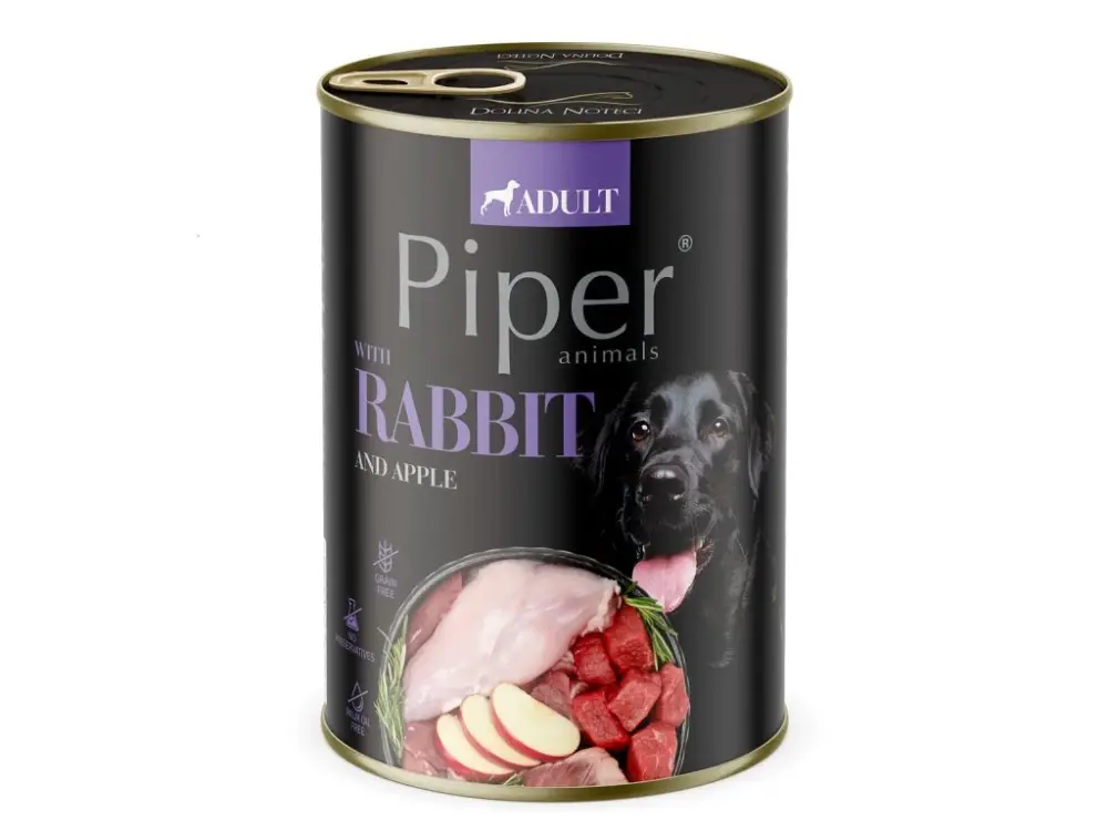 Bezpečná Platba NEW PIPER s králíkem a jablkem, konzerva pro psy 400 g