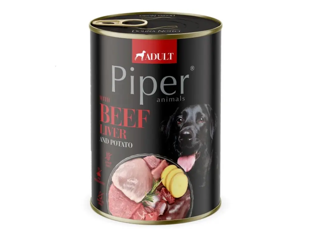 Víkendová Akce NEW PIPER s hovězími játry a bramborami, konzerva pro psy 400 g