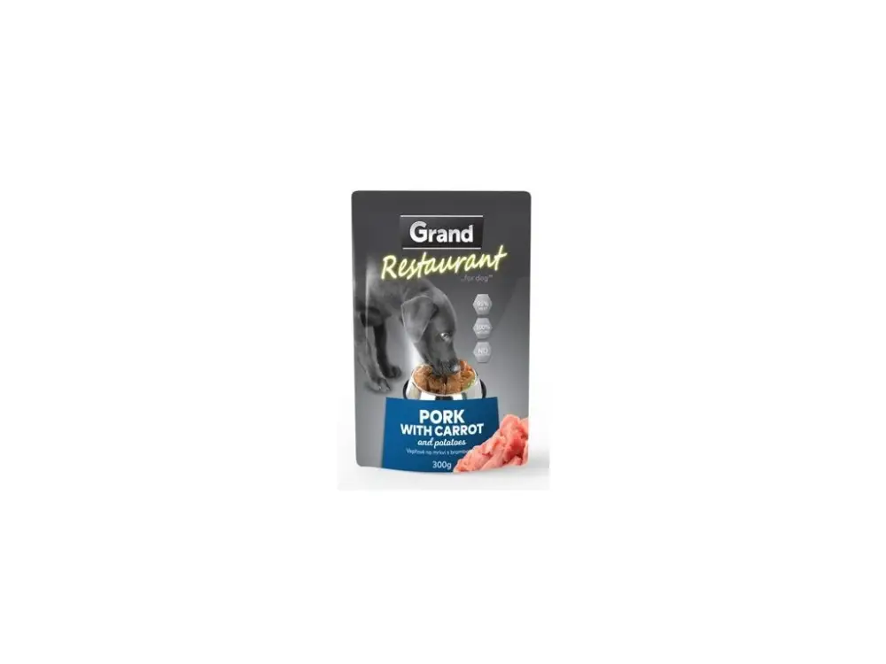 Speciální Cena GRAND Dog kapsa Restaurant vepřové na mrkvi 300g