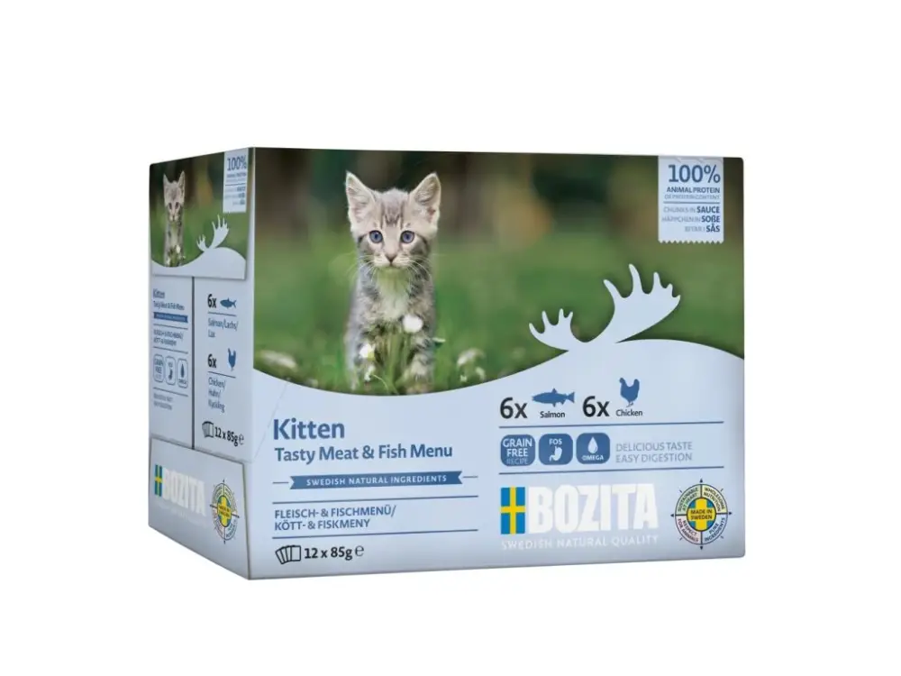 Cenový Hit Bozita Cat Kitten kousky v omáčce s kuřecím, kapsička 85 g (12 pack)