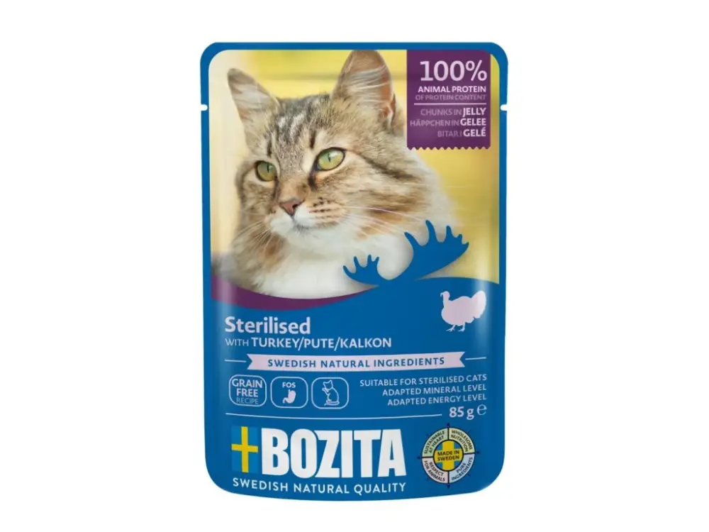Bezpečná Platba Bozita Cat Sterilised kousky v želé s krůtím, kapsička 85 g