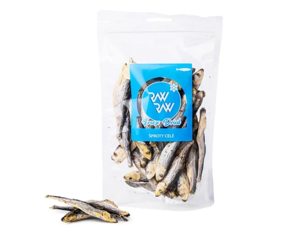 Raw Raw pochoutka mrazem sušené Šproty celé 100g Expresní Doručení