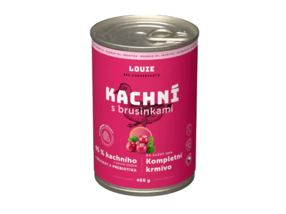 Odeslání Ihned Louie Dog konz. Kachní s brusinkami a prebiotiky 400g