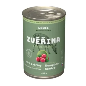 Akční Cena Louie Dog konz. Zvěřina s brusinkami a prebiotiky 400g