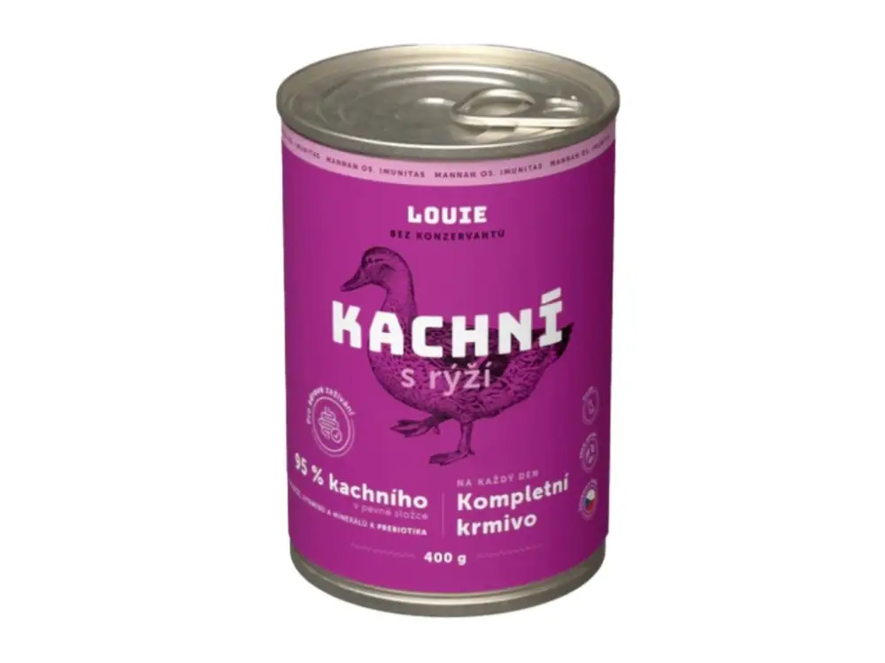 Louie Dog konz. Kachní s rýží a prebiotiky 400g Tovární Cena