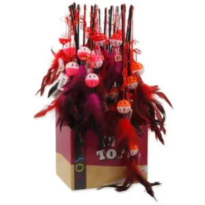 MAGIC CAT prut míček plastový s pírky 22 cm + 50 cm 24ks Akční Cena