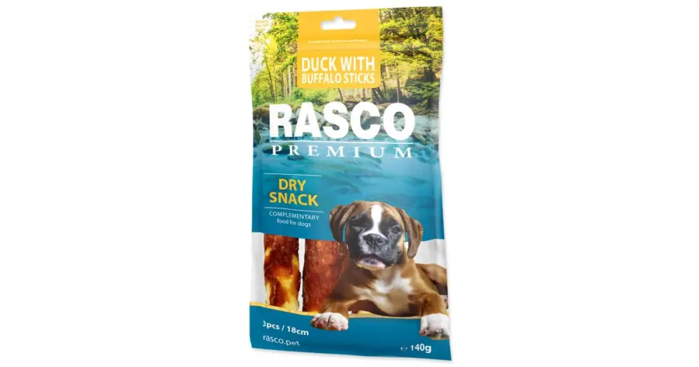 RASCO Premium 3 tyčinky bůvolí obalené kachním masem Cenová Bomba