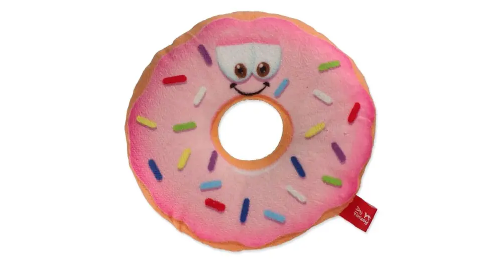 Ověřený DOG FANTASY donut s obličejem růžový 12 cm 1ks