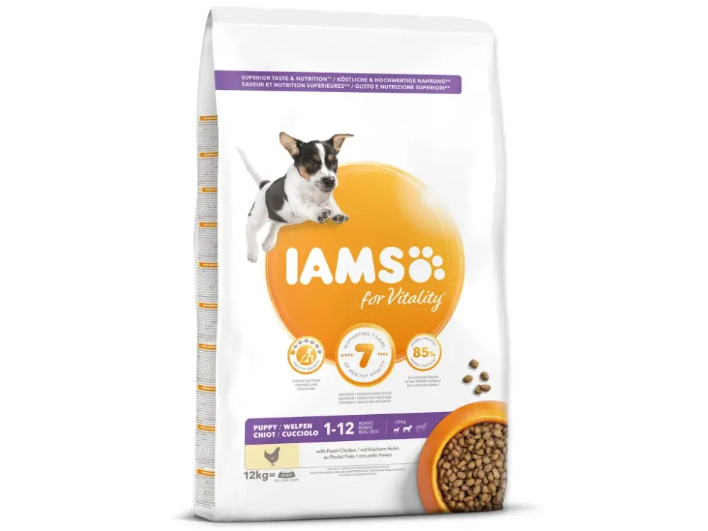 Sezónní Sleva IAMS Dog Puppy Small & Medium Chicken 12 kg