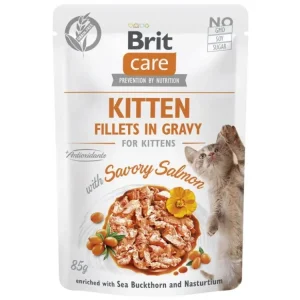Omezená Nabídka Brit Care Cat Fillets in Gravy Kitten Savor.Salmon 85g