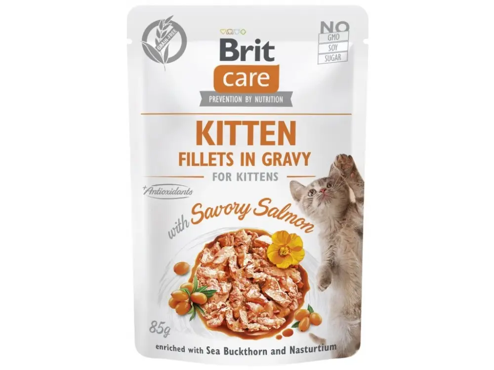 Omezená Nabídka Brit Care Cat Fillets in Gravy Kitten Savor.Salmon 85g
