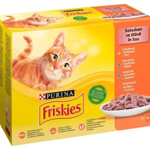 Aktuální Friskies Cat kapsičky kuře, kachna, losos a krůta ve šťávě 12×85g