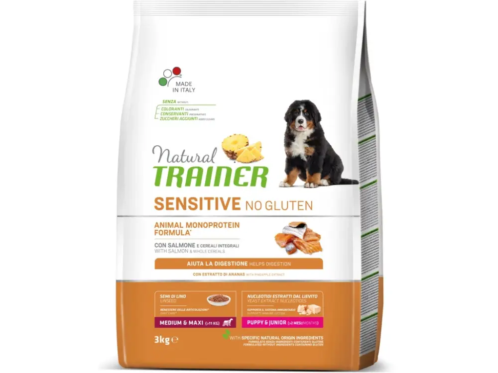 Výprodej Trainer Natural Sensitive No gluten Puppy&Jun Medium/Maxi losos 3kg