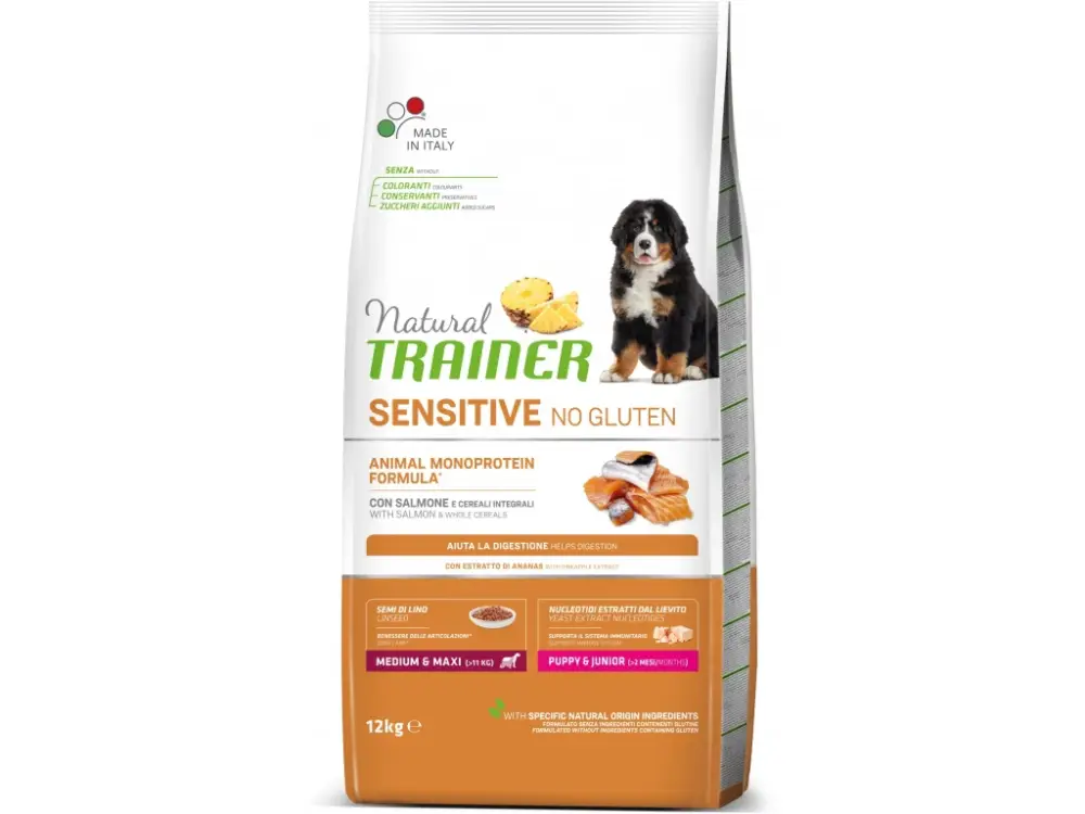 Novinka Trainer Natural Sensitive No Gluten Puppy&Jun Medium/Maxi losos 12kg