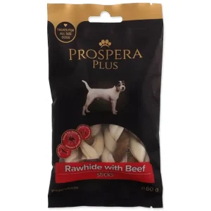 Pochoutka Prospera Plus Surová kůže s hovězím pletená tyčinka 4ks 7,5cm Aktuální