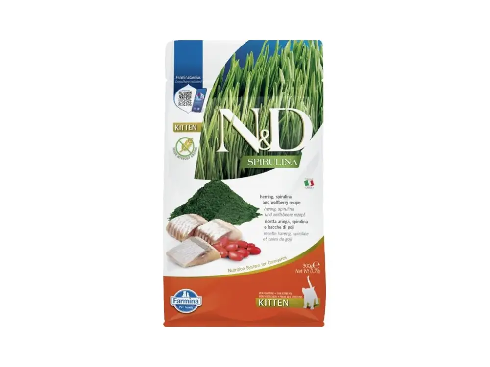 Vysoce Kvalitní N&D SPIRULINA Cat GF Herring and Goji Kitten 300 g