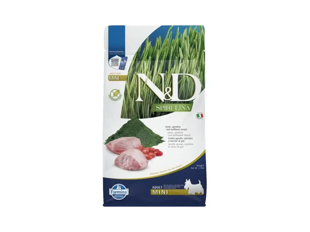 Nová Kolekce N&D SPIRULINA Dog GF Lamb and Goji Adult Mini 800 g