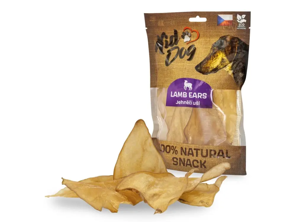 KIDDOG 100% Natural Snack, jehněčí ucho - malé 5 - 6 ks / 50 g Nová Kolekce