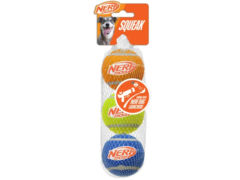 Autentický NERF DOG Hračka pro psy 3 ks pískacích tenisových míčků 6,5 cm