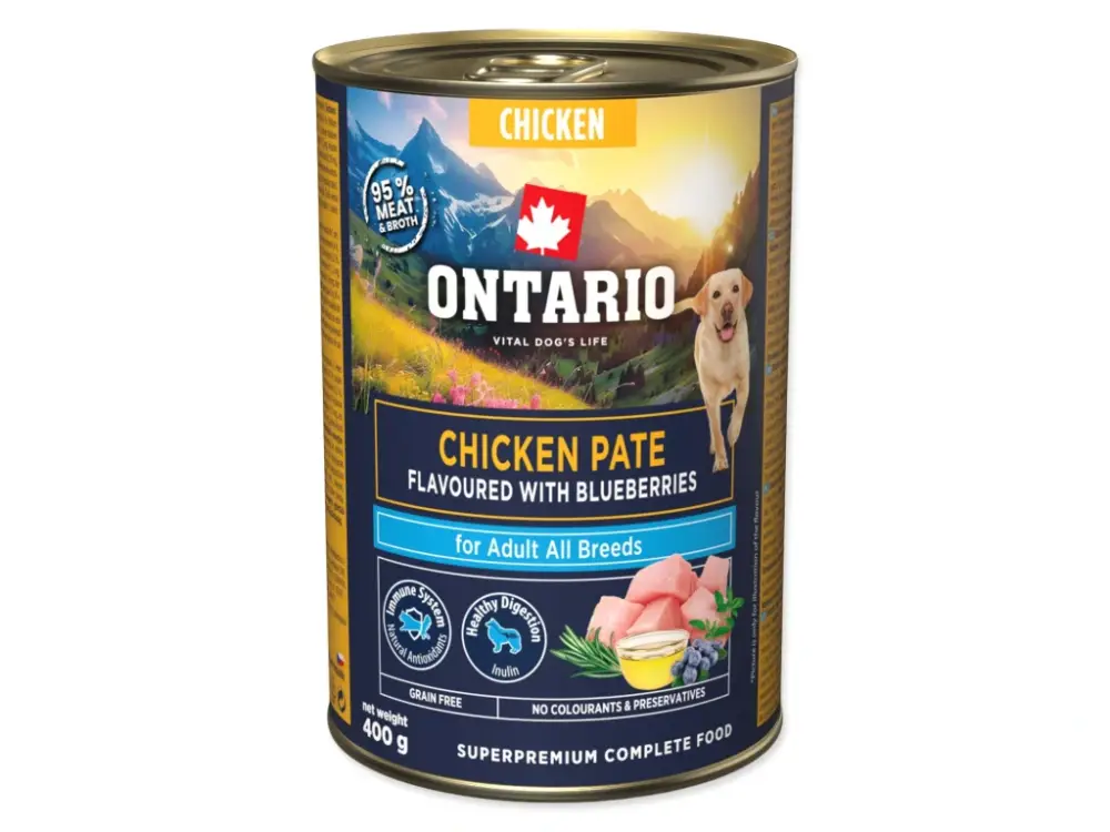 Konzerva Ontario Adult kuřecí pate s příchutí borůvek 400g Objednat Nyní