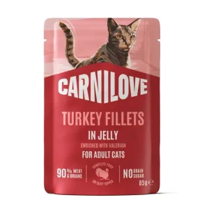 Akce Carnilove Cat kapsička Jelly Krůta + kozlík lékařský 85g