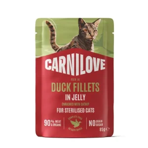 Carnilove Cat kapsička Jelly Kachna + šanta kočičí Sterilised 85g Speciální Cena