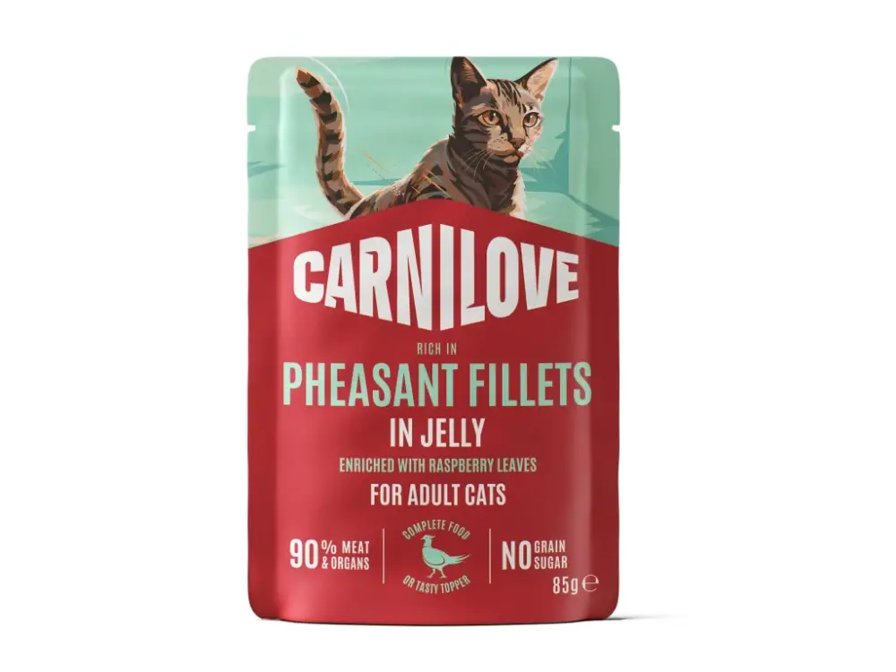Ověřený Carnilove Cat kapsička Jelly Bažant + Malinové listy 85g