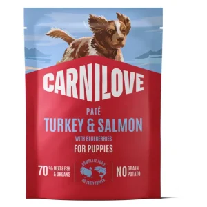 Carnilove Dog Kapsa Paté Krůta a losos + borůvky pro štěňata 300g Výprodej