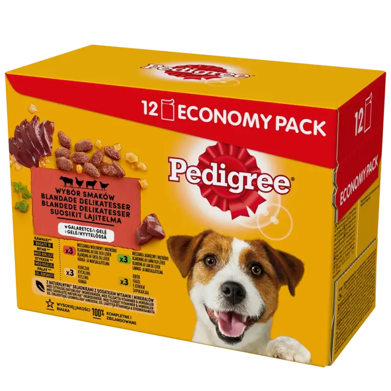 Pedigree adult 12 x 100 g kapsa v želé hovězí, kuře, jehně, drůbeží Nejlepší Cena