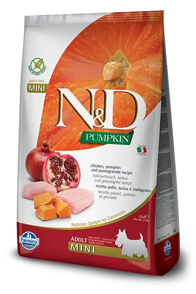 Akční Nabídka Farmina N&D Pumpkin Grain Free canine CHICKEN AND POMEGRANATE ADULT MINI 2,5 kg