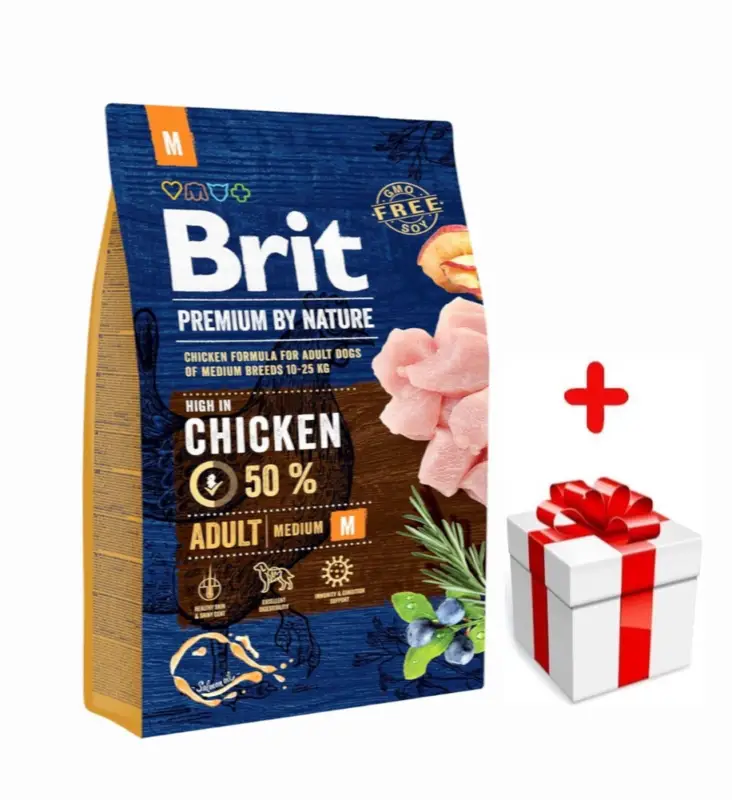 Dokud Zásoby Vydrží BRIT Premium By Nature Adult M 3kg + Překvapení pro psa