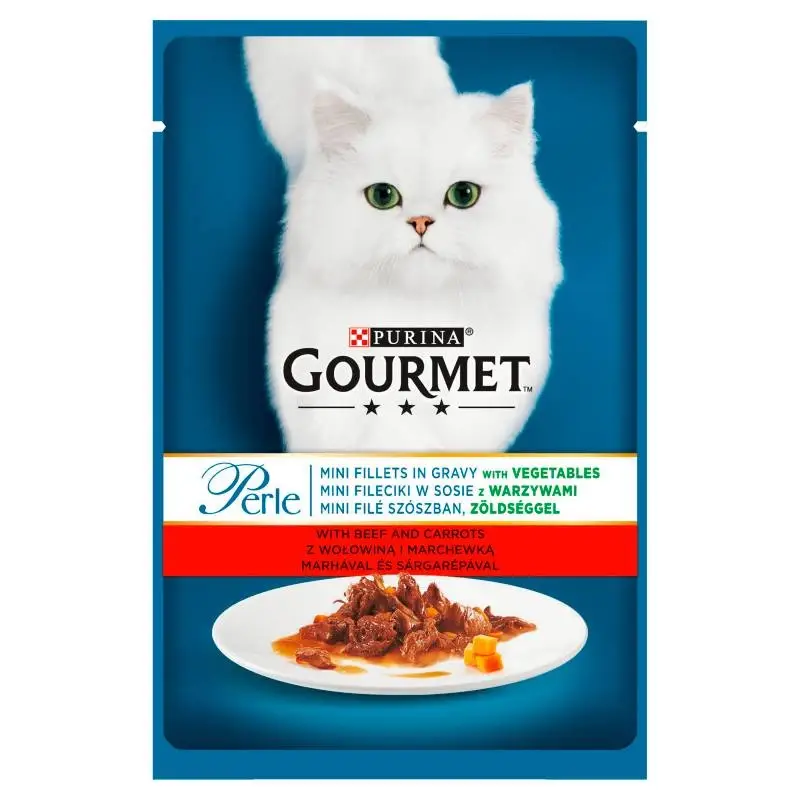 Purina Gourmet Perle krmivo pro kočky mini filety v omáčce s hovězím masem a mrkví 85 g Novinka