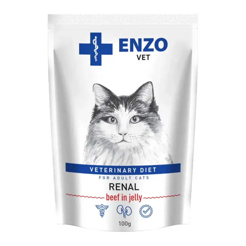 Novinka ENZO VET Renal s hovězím masem v želé pro kočky 100g