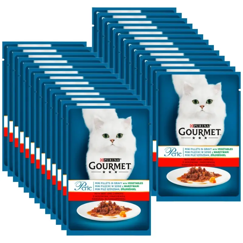 Purina Gourmet Perle krmivo pro kočky mini filety v omáčce s hovězím masem a mrkví 26x85g Must-Have