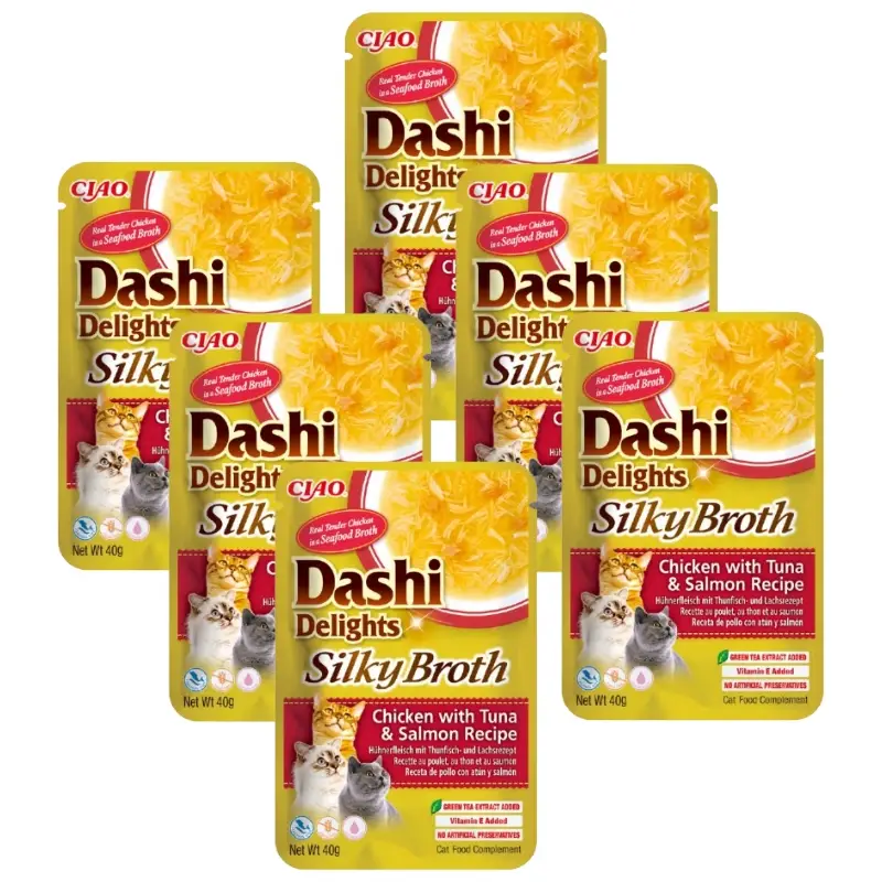 INABA Dashi Delights Hedvábná polévka s kuřecím masem, tuňákem a lososem 6x40g Vrácení Zdarma