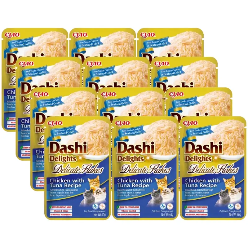 INABA Dashi Delights Delicate Flakes Kuře s tuňákem 12x40g Nízká Cena