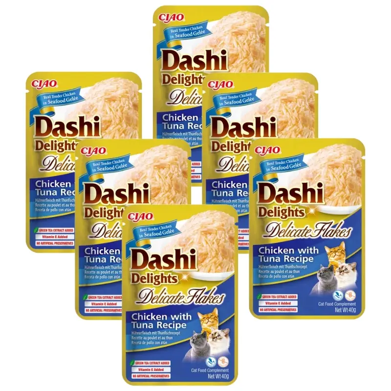 Vysoce Kvalitní INABA Dashi Delights Delicate Flakes Kuře s tuňákem 6x40g
